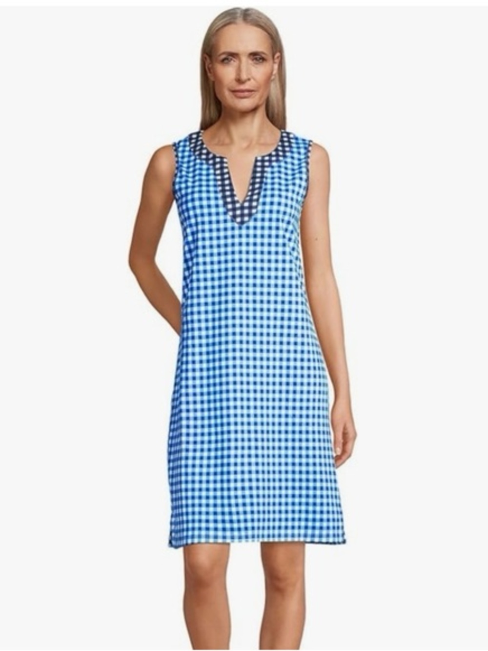 # NWT Draper James (Land’s End) 3X  Gingham Sleeveless V-Notch Sleeveless Dress